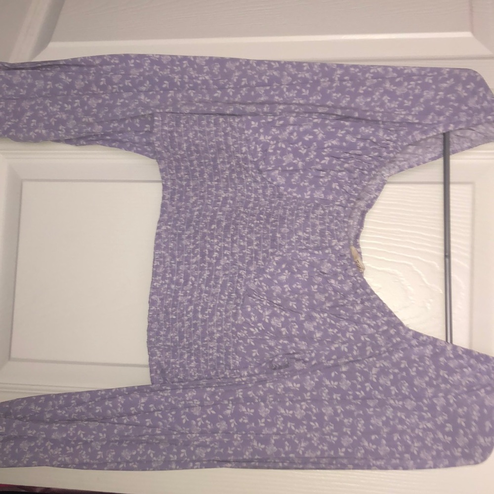 Purple and white off the shoulder large crop top